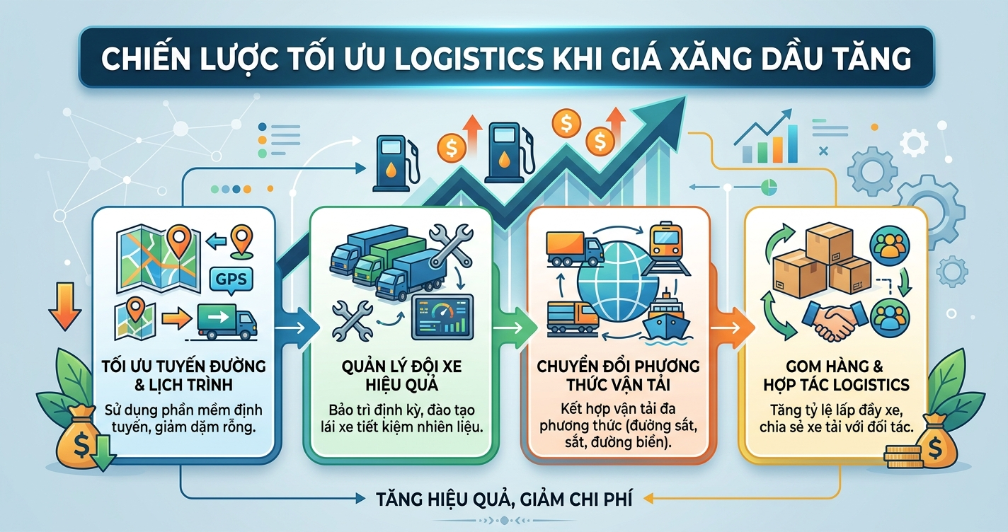 Logistics quốc tế và tác động từ biến động giá xăng dầu 2026 2 Chiến lược tối ưu logistics khi giá xăng dầu tăng
